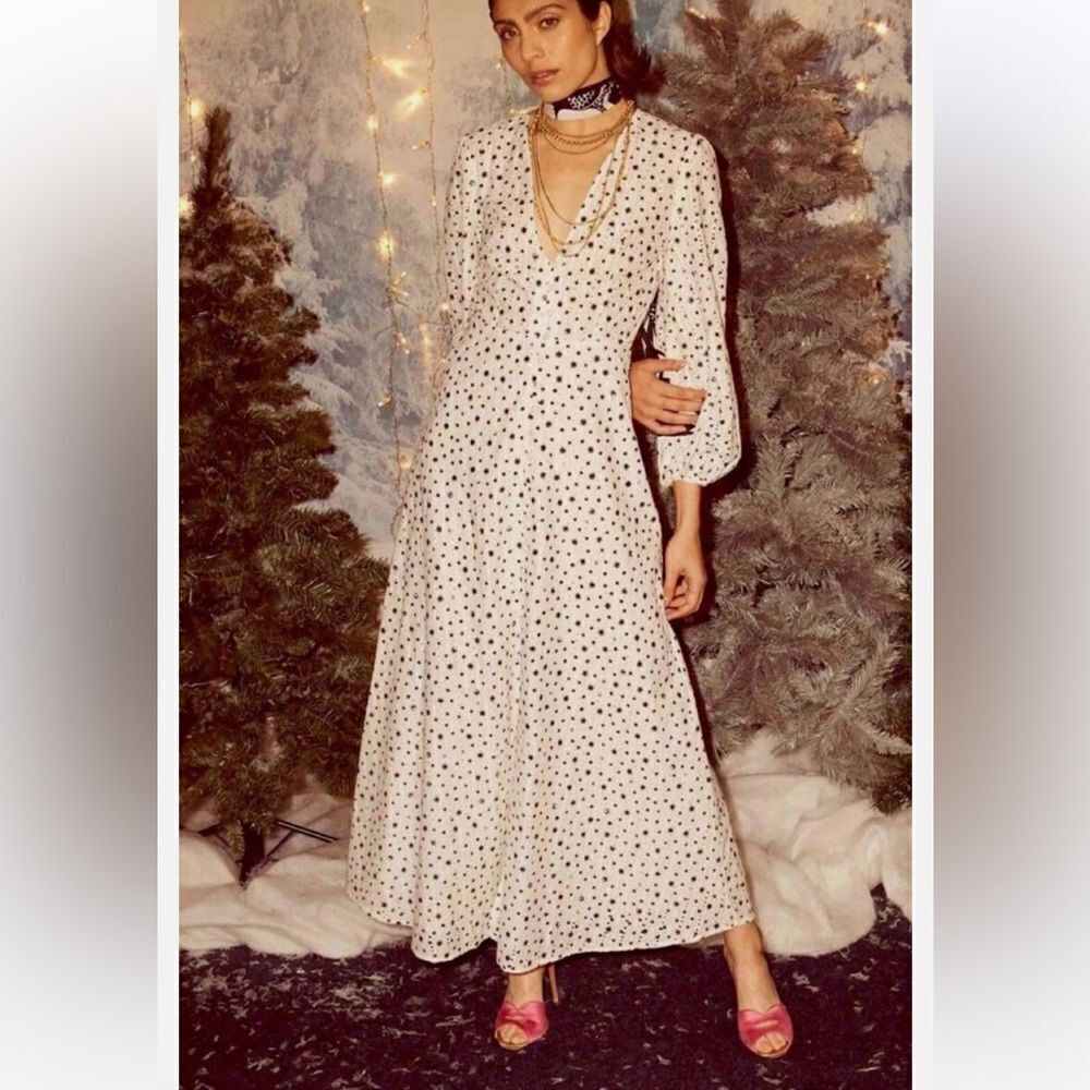 RIXO London Blaire Mini Star White with Black Embroidered Eyelet Maxi Dress